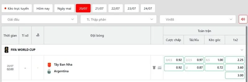 Kèo nhà cái cuộc đối đầu Argentina vs Tây Ban Nha
