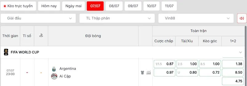 Thông tin kèo trận tranh tài giữa Argentina vs Ai Cập